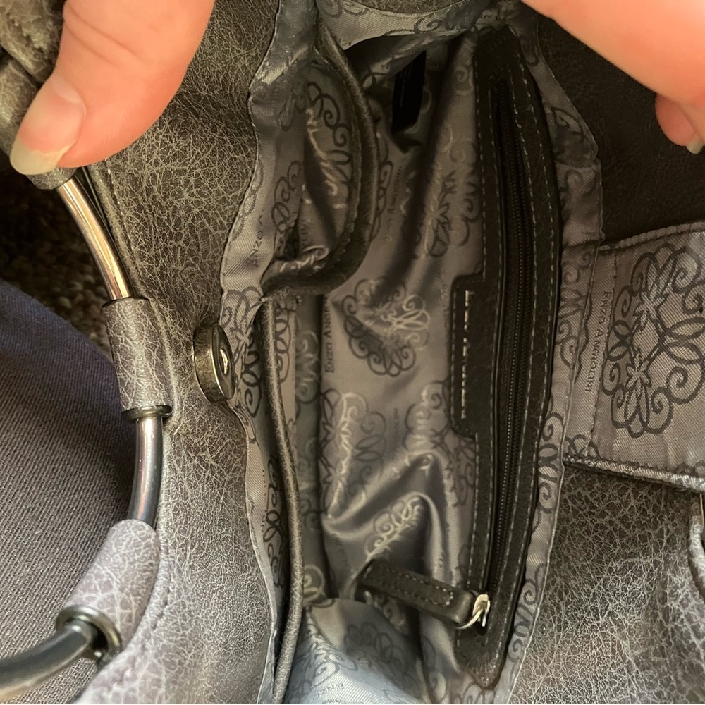 Enzo Angiolini Luxury Grey Handbag with Silver Accents Faux Leather - Picture 4 of 6
